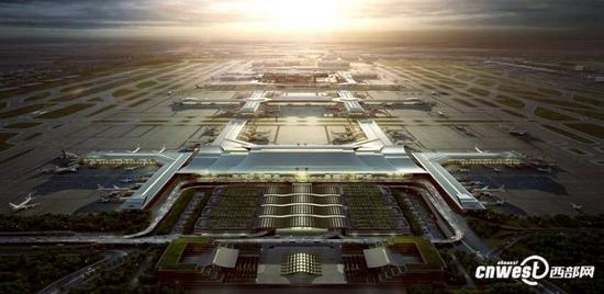 西安咸陽國際機場東航站樓（T5航站樓）規(guī)劃效果圖（圖源：西部網(wǎng)）